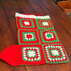 Huge granny square boho Crochet Christmas Stocking vintage about 27x22 inches